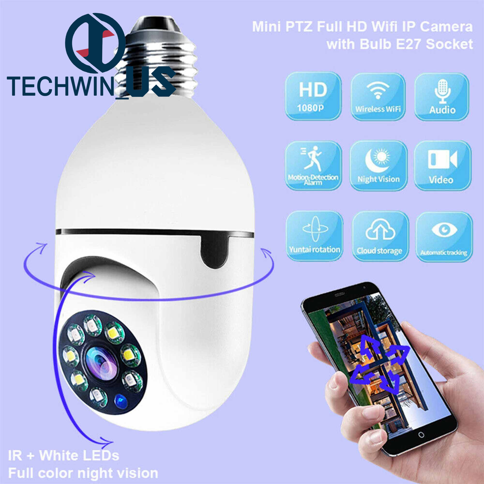 WiFi Camera Light Bulb Cloud IP Security Camera Wireless Baby Monitor B2AM-image