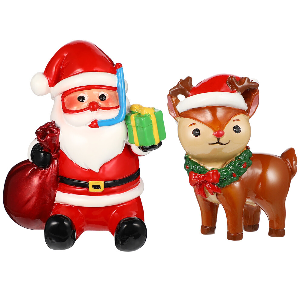 Figurines Miniatures De Noël Pour Aquarium - Lot De 2, En Résine, Décoration Sapin Et Cadeaux