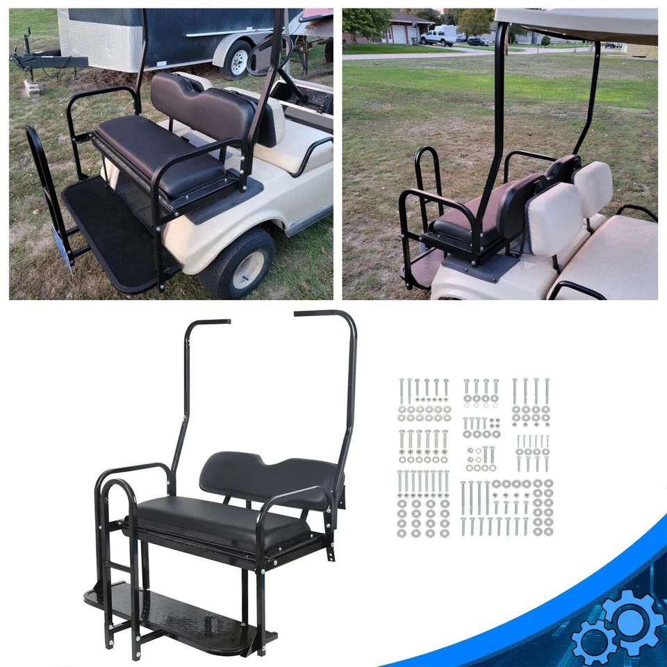 For 1982-2000.5 Club Car DS Golf Cart Flip Folding Rear Back Seat Kit+Grab Bar - Image 2 of 4