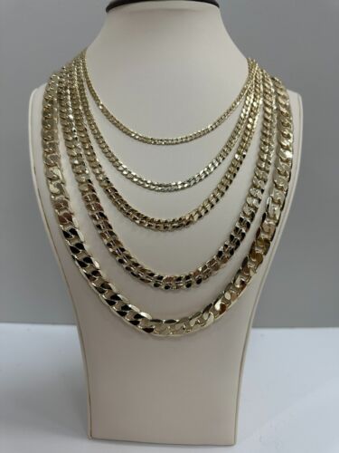 14K Yellow Gold Plated 4mm-12mm Premium Womens Mens Flat Miami Cuban Link Chain - Picture 8 of 8
