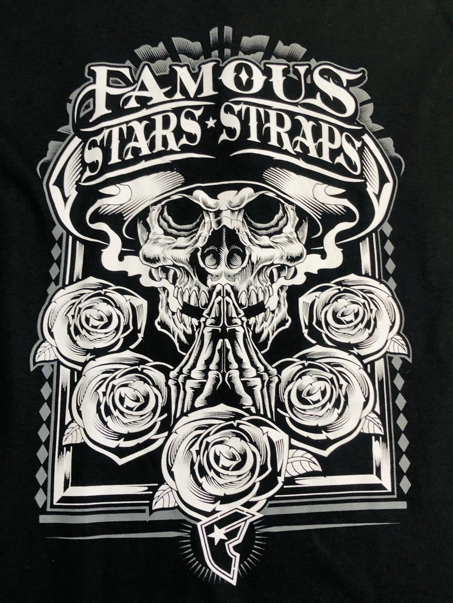 FAMOUS STARS & STRAPS Mens Black Graphic S/S Cotton T Shirt Travis