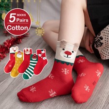 4/5Pairs Mens Women's Kids' Christmas Holiday Socks Cotton Knit Crew Xmas Socks