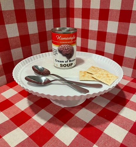 2 x Funny BRAIN Soup Can Labels -GREAT GAG PRANK GIFT Zombie Scientist Halloween - Picture 3 of 3