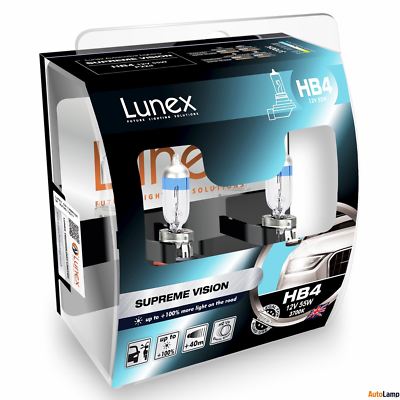 Lunex HB4 9006 Genuine SUPREME VISION 55W 12V Halogen Car Headlamps 3700K Twin