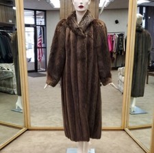 Natural Chestnut Long Hair Beaver Fur Letout 51" Coat - Size 12