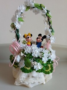 Minnie & Mickey Mouse Floral Arch Lace Wedding Engagement Cake Topper 8" Tall