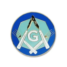 Square & Compass Forks & Knives Masonic Lapel Pin - [Blue & White][1 1/4'' Di...
