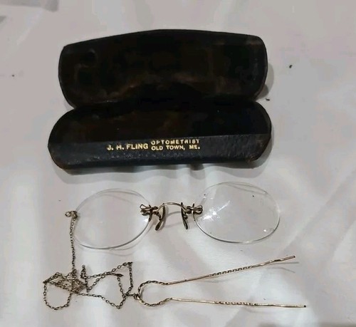 ANTIQUE RIM-LESS GLASSES SPECTACLES WITH CHAIN HAIRPIN AND A CASE ♡ OLD TOWN, ME - 第 3/6 張圖片