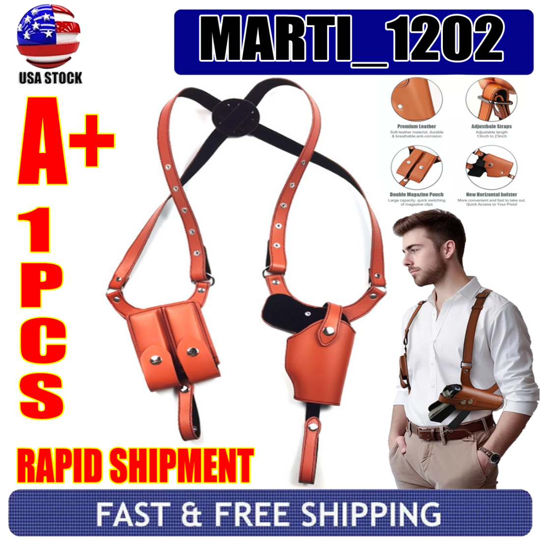 Leather Shoulder Holster with Double Mag Pouch for Concealed Carry  