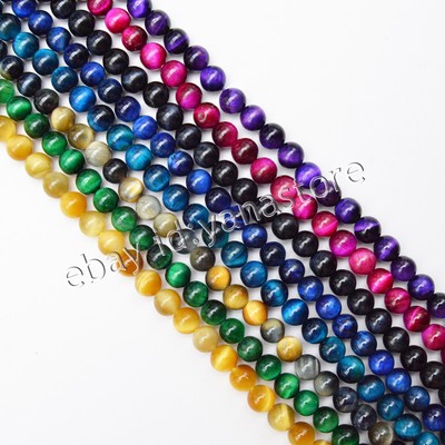 Echte 4/6/8/10/12mm Mehrfarbig Tigerauge Rund Edelstein Glatt Lose Perlen 15Zoll