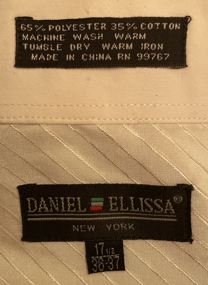 Camisa de vestir de colección Daniel Ellissa para hombre 17.5 34 35 blanca satén a rayas esmoquin camisa Foto 4 de 4