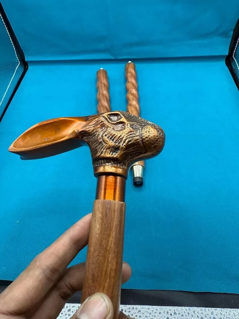 Antique Victorian Solid Rabbit Head Handle Wooden… - image 2