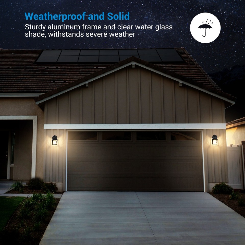 DEWENWILS 2-Pack Dusk-to-Dawn Outdoor Wall Lights With Clear Water Ripple Glass