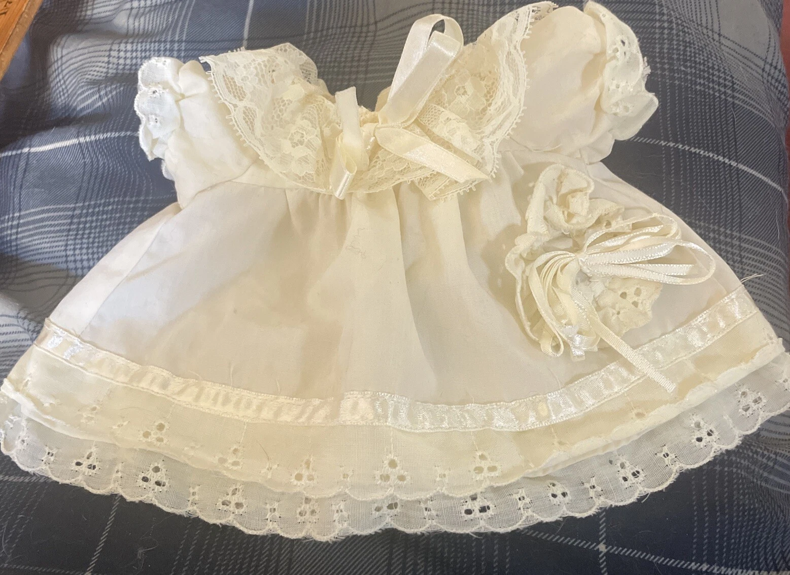 OFF WHITE Vestito bambola bianco sporco lungo 6 5 pollici con nastro di pizzo 6" sul petto