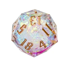 White Shimmering Crystal 33mm Chonk d20 | 💀 TPK | Dungeons & Dragons DnD