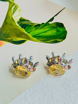 Christian Dior 1958 Floral Iridescent Citrin Crystals Marquise Oval, Ohrringe