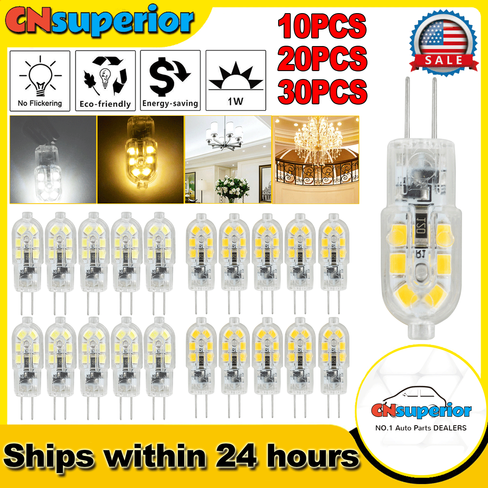 30Pack G4 20W 2835 SMD Bi-pin 12 LED Lamp Light Bulb DC12V 6000K White / Warm US