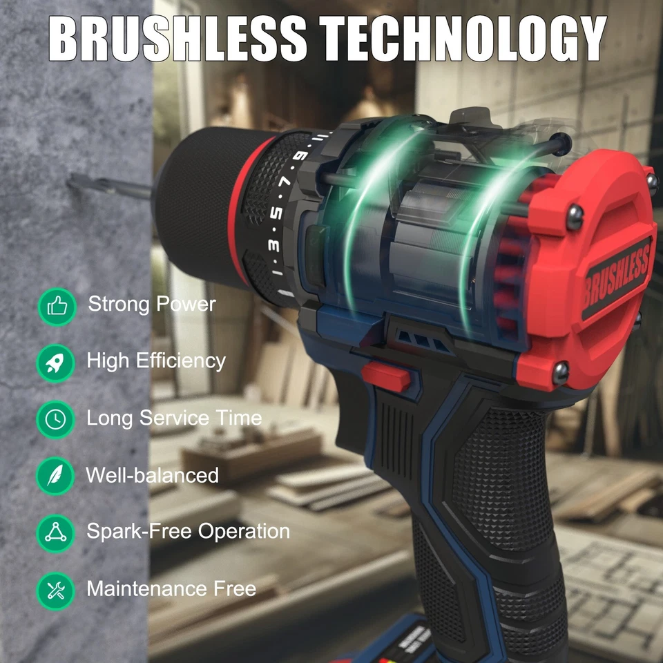 INSPIRITECH Brushless Cordless Drill with Battery and Charger-Metal Chuck - Image 4 of 4
