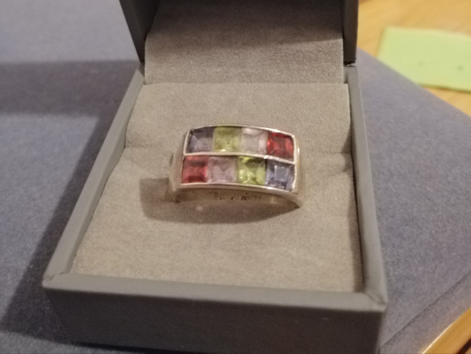 Solid Sterling Silver Square Cut Multi Gemstone R… - image 4