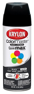 Krylon K05160107 ColorMaster Paint + Primer - Gloss Black 12 oz. Indoor/Outdoor