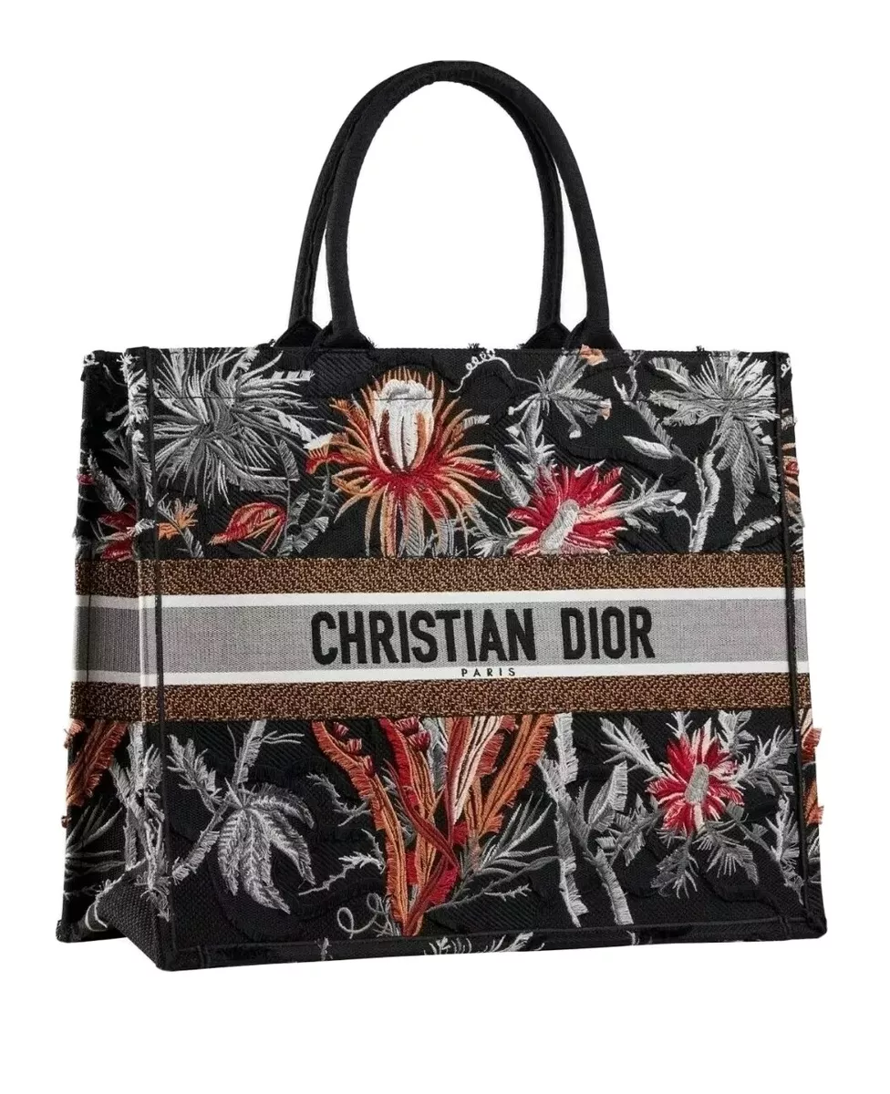 CHRISTIAN DIOR Canvas Jardin Botanique Embroidered Medium Book Tote  Multicolor 1286705