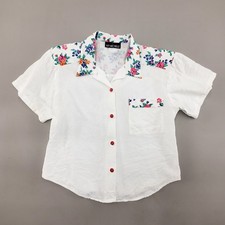 Vtg 80s My Michelle White Button Down Short Sleeve Blouse Floral USA Made Womens
