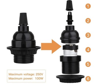 E26 E27 Light Sockets, Black Medium Screw Base with threaded Shade Ring. NEW