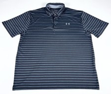 Under Armour The Playoff Polo Men  s XL Black Blue Striped Performance Golf Shirt