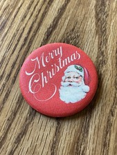 Vtg Hallmark Button Christmas Santa Claus Fabric Pinback Made in USA