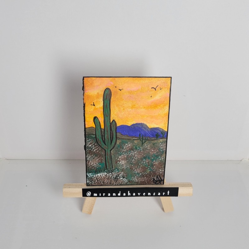 ACEO Original MirandaHavensArt, Desert Cactus, Water Color Painting Signed
