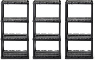 3 Pack Light Duty Storage Shelves, Knect-A-Shelf 4-Shelf Ventilated Shelving