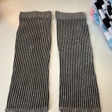 Women s Black/Silver Ribbed Knit Footless Knee-High Leg Warmers 1 Pair metallic