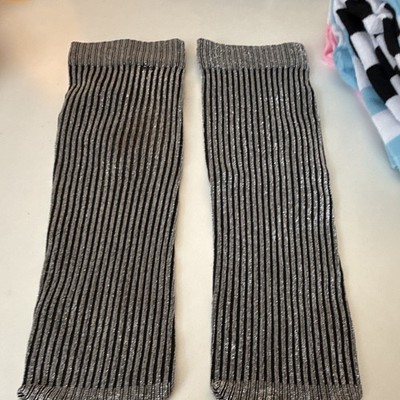 Women s Black/Silver Ribbed Knit Footless Knee-High Leg Warmers 1 Pair metallic 