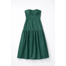 NWT ZARA Strapless Tiered Drop Waist Maxi Dress Dark Green Cotton Size XL