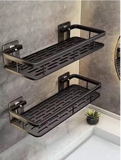 2pcs Black Shower Caddy Shelf Set &ndash; Wall Mounted Adhesive Bathroom Storage Organ