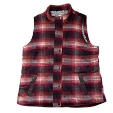 Christopher  Banks Red Plaid Quilted Vest Faux Fur Sherpa Lined Womens Large