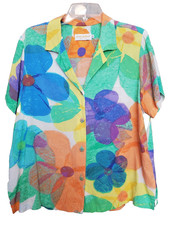 Jams World Crepe Flower Pattern Short Sleeve Rayon Button-Up Shirt Women's LGE