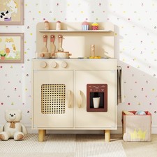 Play Kitchen for Kids, Wooden Pretend Kitchen Playset w/Realistic Ice Maker