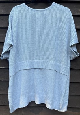 Neiman Marcus Women's Blue Solid Knit Crew Neck Short Sleeve Pullover Sweater L