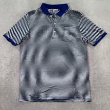 Criquet Mens Medium Organic Cotton Striped Players Polo Shirt Blue Yellow Casual