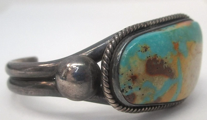 Vintage Navajo Sterling Silver Cuff Bracelet Begay Green Turquoise Signed - Image 2 of 4