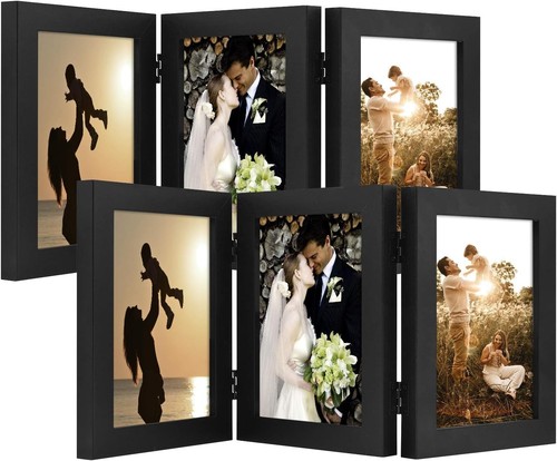 , 5x7 Three Picture Frame Trifold Hinged Photo Frame with 3 Openings ...