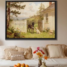 Rural Countryside Dog Oil Painting Great Dane Labrador Canvas Wall Art Decor