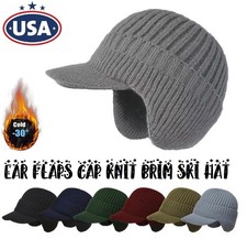 Ear Flaps Cap Knit Brim Ski Hat Winter Warm Stretch Beanie Outdoor Men Women Hat