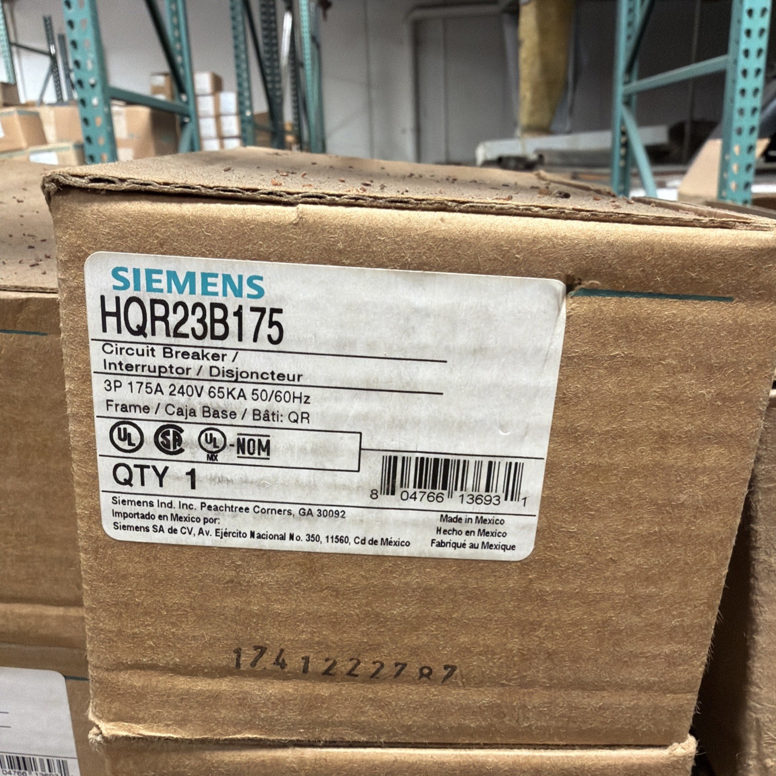 Siemens HQR23B175 QR frame standard Circuit Breaker 175A, 240V, 3-Pole – NEW