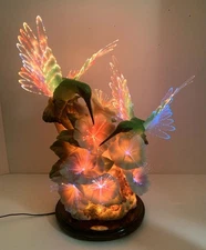 Vtg Rare De Capoli Hummingbirds with Flowers Fiber Optic Poly Resin Light Colors