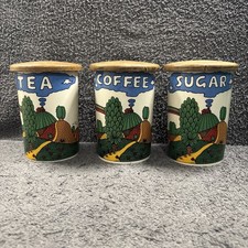 Crown Devon 6" Country Lane Robin Cody 1960's Tea, Coffee + Sugar cannister Set