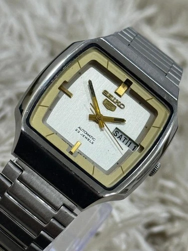Vintage Seiko 5 Automatic Original Watch Silver Dial For Mens Japan 6349-516A