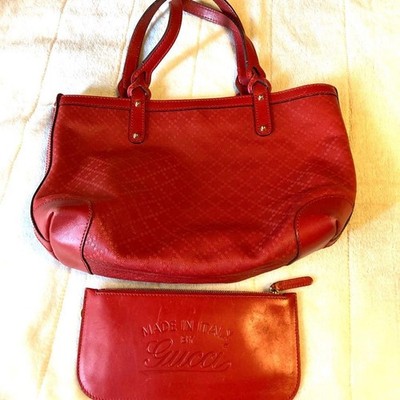 Echte Gucci Diamante Beuteltasche Handtasche rot Canvas Leder mit Etui Made i...
