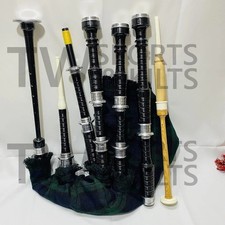 Scottish Highland Black Silver Mounts Bagpipe Cover With Black Watch Cover Cord